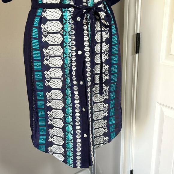 Anthropologie Tiny Nadia Shift Dress Embroidered Split Neck Blue Green Sz S NEW - Picture 5 of 15
